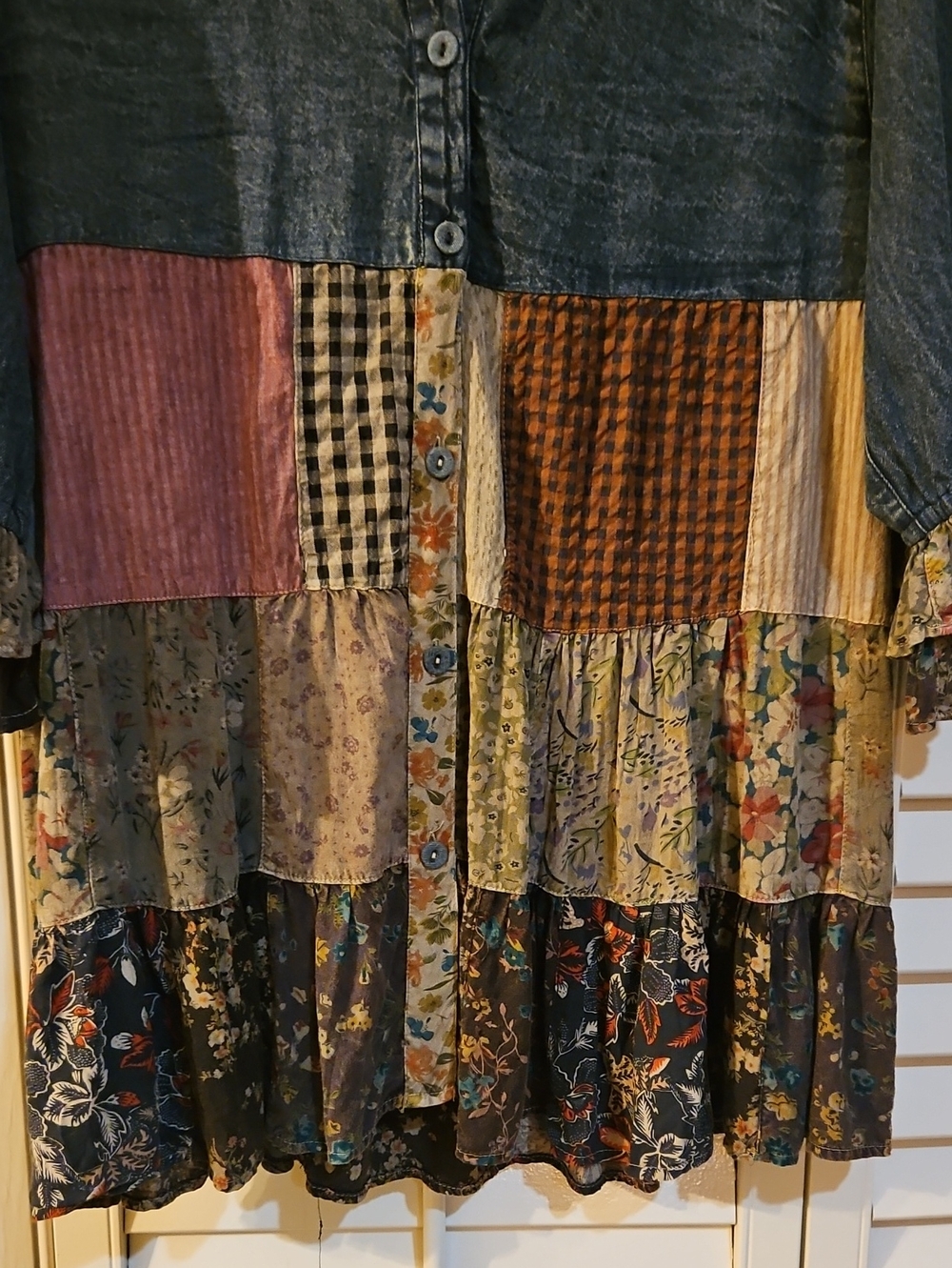 Young Threads Boho Patchwork Button-Front Dress - Denim Blue - Picture 2 of 3